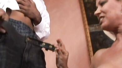 Nasty mature slut Vanessa Videl sucks off a giant monster