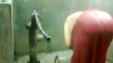 big beautiful woman indian bhabhi taking shower from pump