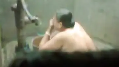 big beautiful woman indian bhabhi taking shower from pump