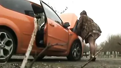 Mature couple have a sex fantasy on the road