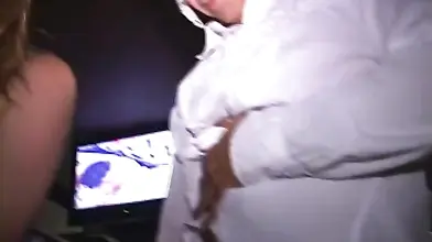 Tipsy pink nipple MILF sucks tits cunt and cock at sex club bar