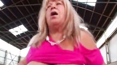 Fat Granny In Pink Fucking Outdoors