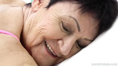 Granny Enjoys a Young Man's Cum