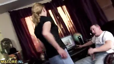 Mature Brunette Gets Hairy Anal Creampie