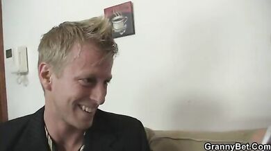 Granny Spreads Legs for Young Cock