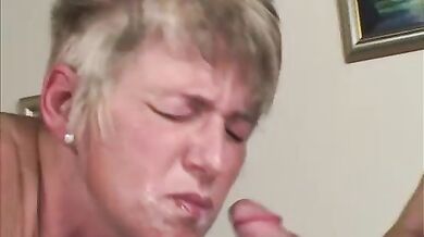 Busty Blonde Granny Facialized