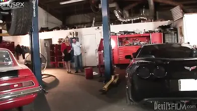 Busty Blonde Cougar's Garage Titjob