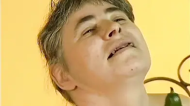 Mature Skank Plays with Cucumber