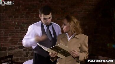 Mature Blonde Chooses Waiter's Dick as Main Course