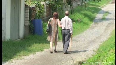 Mature Couple Followed by Blonde Teen