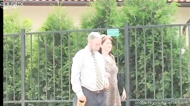 Mature Couple Followed by Blonde Teen