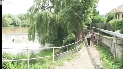 Mature Couple Followed by Blonde Teen