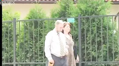 Mature Couple Followed by Blonde Teen