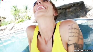 Busty Milf Seduces Hunk by Pool