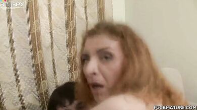 Redhead in White Stockings Rides Hard