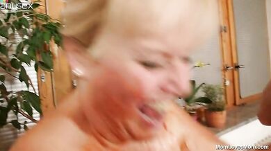 Mature Blonde Bitch & Hairy Waitress Lesbian Frenzy