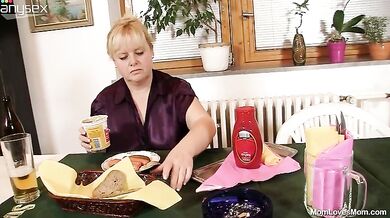 Mature Blonde Bitch & Hairy Waitress Lesbian Frenzy