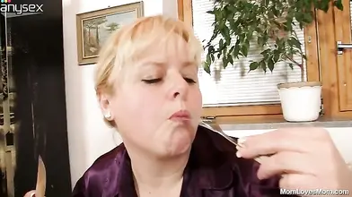 Mature Blonde Bitch & Hairy Waitress Lesbian Frenzy