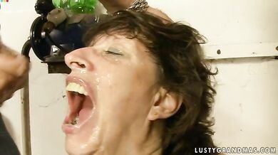 Mature Brunette Mom Enjoys Rough Facial