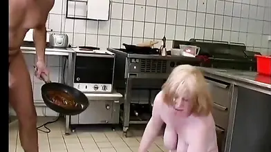 Blonde Mature Granny Deepthroats on Kitchen Floor
