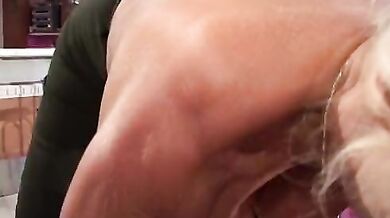 Mature Blonde MILF Washes Young Man's Cock