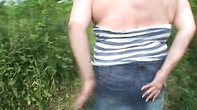 Mature Granny Masturbates Outdoors