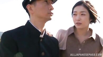 Japanese MILF Wife Bangs Hubby on Field