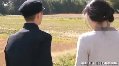 Japanese MILF Wife Bangs Hubby on Field