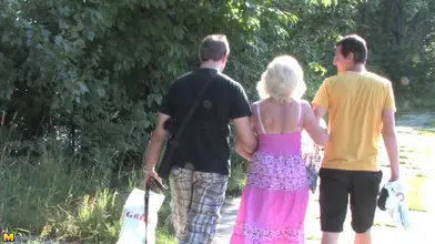 Mature Blonde's Outdoor Threesome