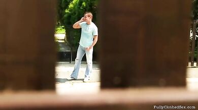 Clothed Euro MILF Plays with Lover on Floor