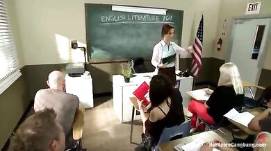 Mature Teacher's Rough Classroom Gangbang