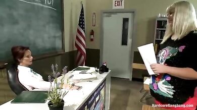 Mature Teacher's Rough Classroom Gangbang