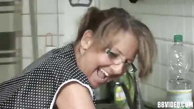 German Mature Housemaid's Kitchen Doggy Style