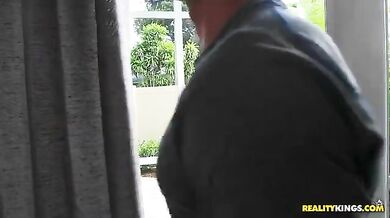 Mature Woman Rides Young Man in Kitchen