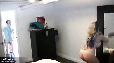 Inked MILF Strokes Teen's Hard Cock