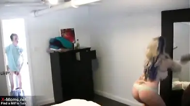 Inked MILF Strokes Teen's Hard Cock