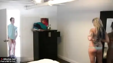 Inked MILF Strokes Teen's Hard Cock