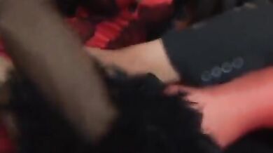 Mature Blonde's Red Stocking Facial