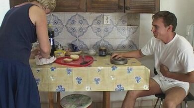Mature Blonde Granny's Kitchen Romp