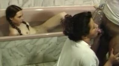 Mature Man and Pigtailed 18-Year-Old in Bathroom