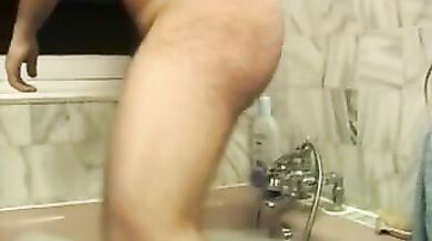 Mature Man and Pigtailed 18-Year-Old in Bathroom