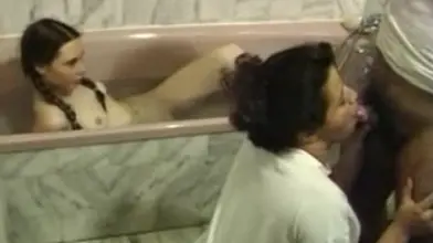 Mature Man and Pigtailed 18-Year-Old in Bathroom