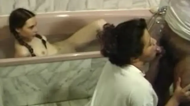 Mature Man and Pigtailed 18-Year-Old in Bathroom