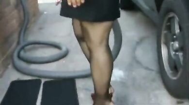 Naughty Mature Babe Teases in Public