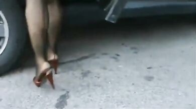 Naughty Mature Babe Teases in Public