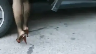 Naughty Mature Babe Teases in Public