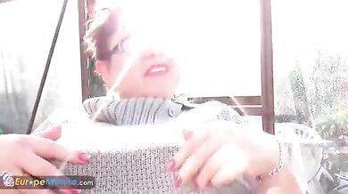 Chubby Mature Woman Plays Outside