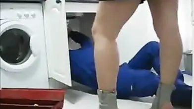 MILF Rides Plumber in Laundry Room