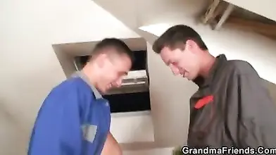 Mature Stockinged Slut Enjoys Repairmen