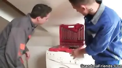 Mature Stockinged Slut Enjoys Repairmen